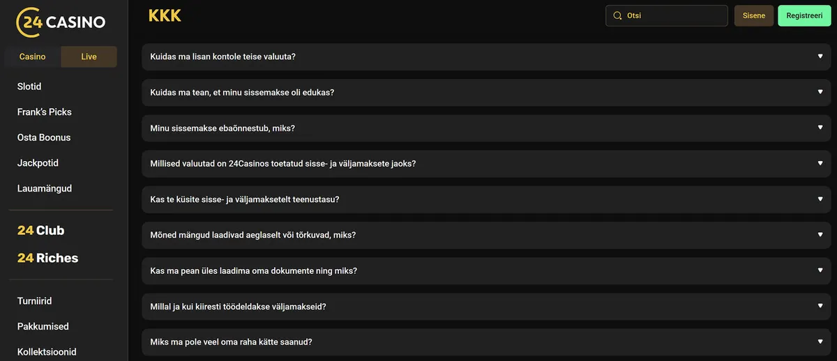 24Casino Korda Kippuvad Küsimused