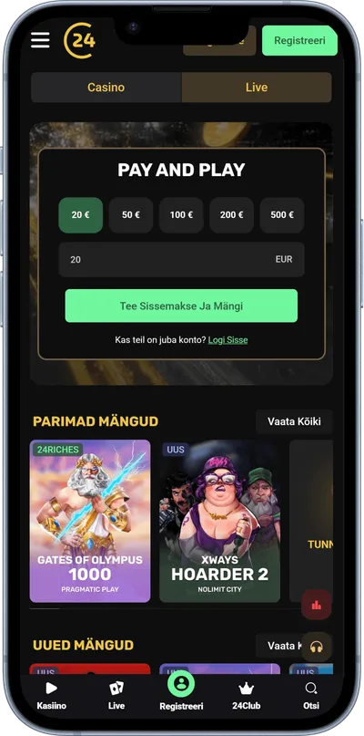 24casino mobiilne vaade veebileht