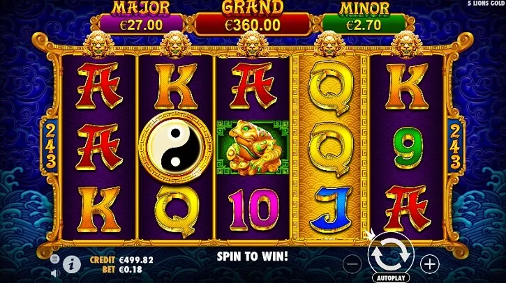5 lions gold slot screen