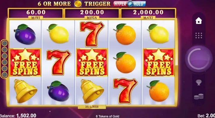 6 tokens of gold slot screen