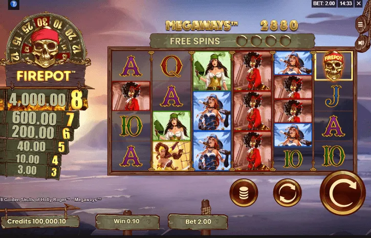 8 golden skulls of holly roger slot screen