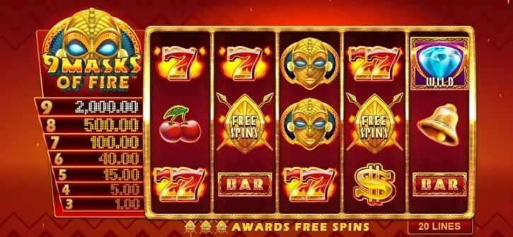 9 masks of fire slot screen