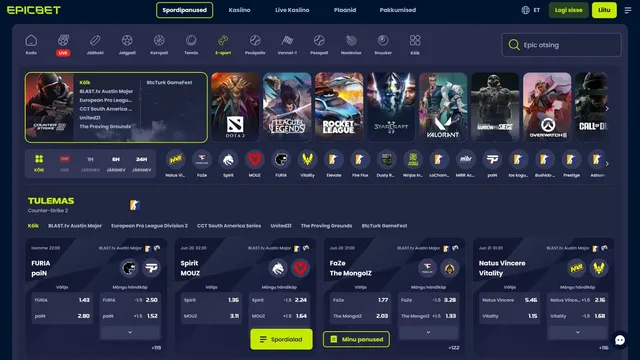 Epicbet Spordiennustus esport panused