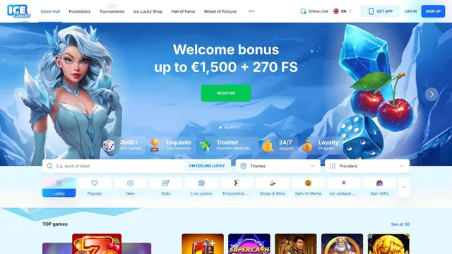 Ice casino website screen