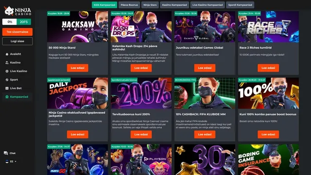 ninja kasiino pakkumised