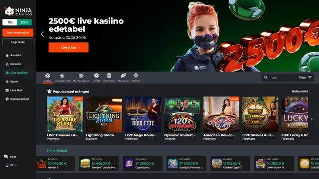 ninja live kasiino