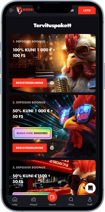 Rooster.bet kasiino mobiilne promo
