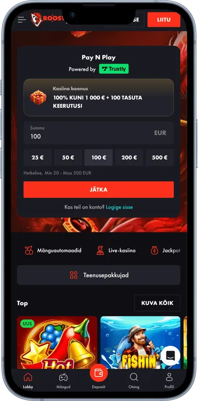 Rooster.bet kasiino mobiilne veebileht