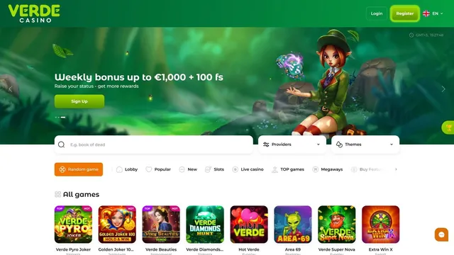 Verde casino website screen