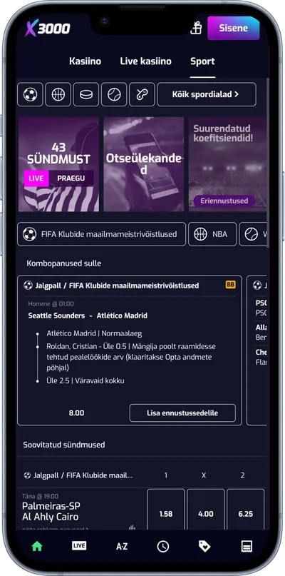 X3000 kasiino mobiilne veebileht sport