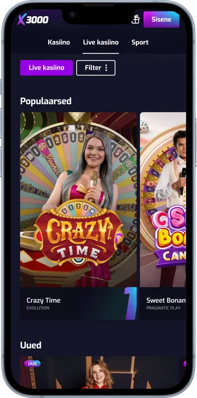 X3000 kasiino mobiilne veebileht live-kasiino