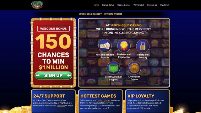 Yukon Gold casino website screen