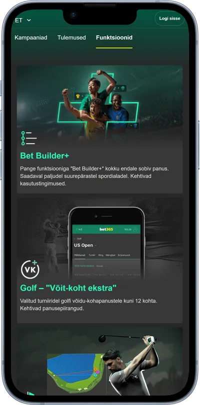 bet365 mobiilne veebileht funktsioonid
