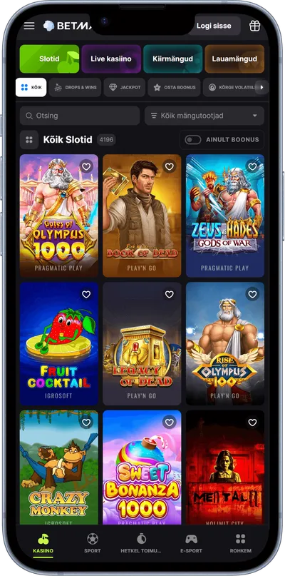 betmaster kasiino mobiilne veebileht slotid