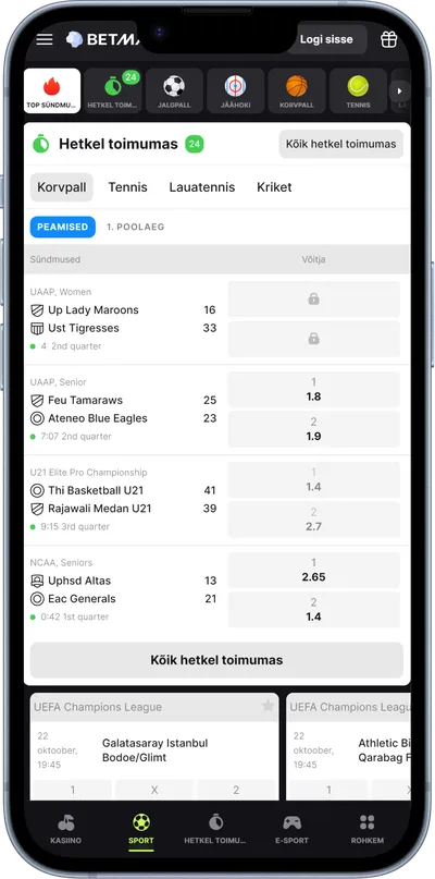 betmaster kasiino mobiilne veebileht spordiennustus