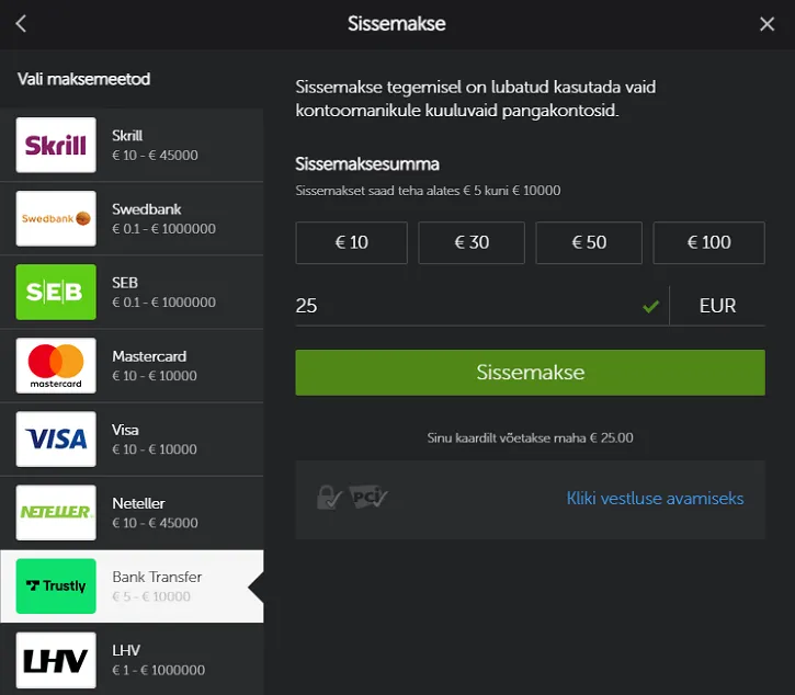 betsafe kasiino trustly makse
