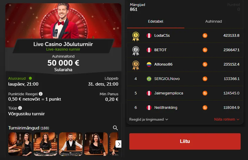 betsafe live kasiino jouluturniir 2024