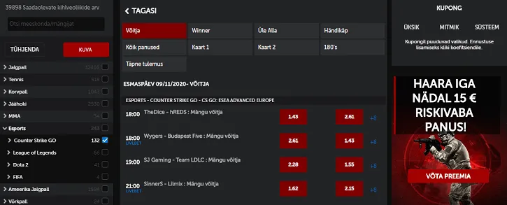 betsafe spordiennustus espordi panused