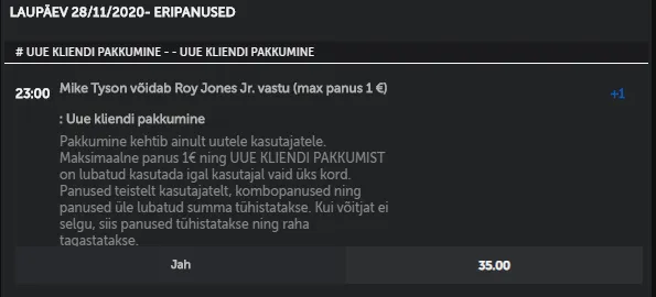 betsafe spordiennustus tyson vs jones pakkumine