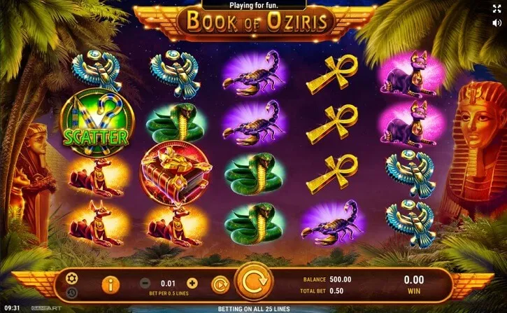 book of oziris slot screen