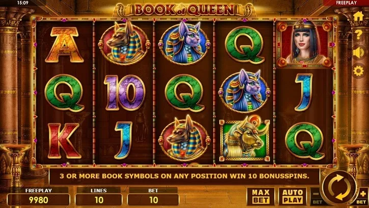 book of queen slot screen