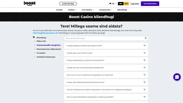 boost kasiino klienditugi