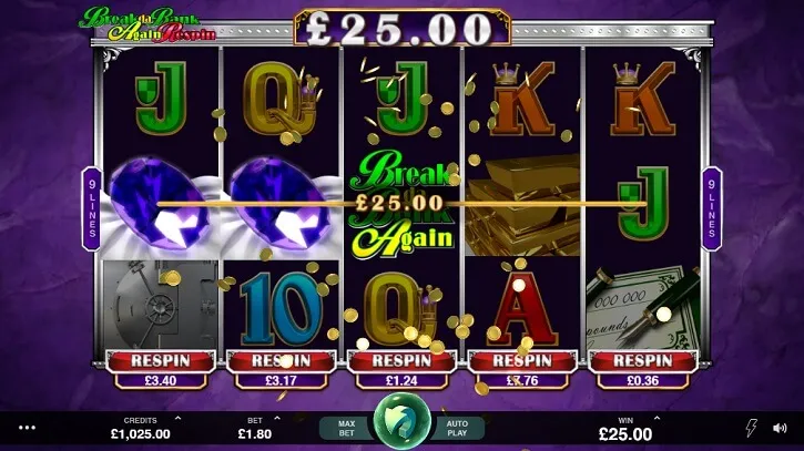 break da bank again respin slot screen