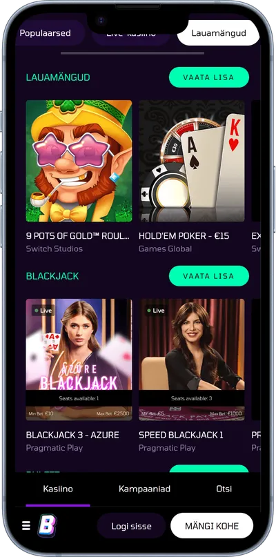 buumi kasiino mobiilne veebileht lauamängud
