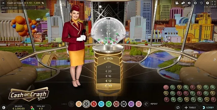 cash or crash live game screen