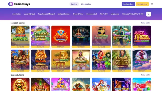 casinodays kasiino jackpot mängud