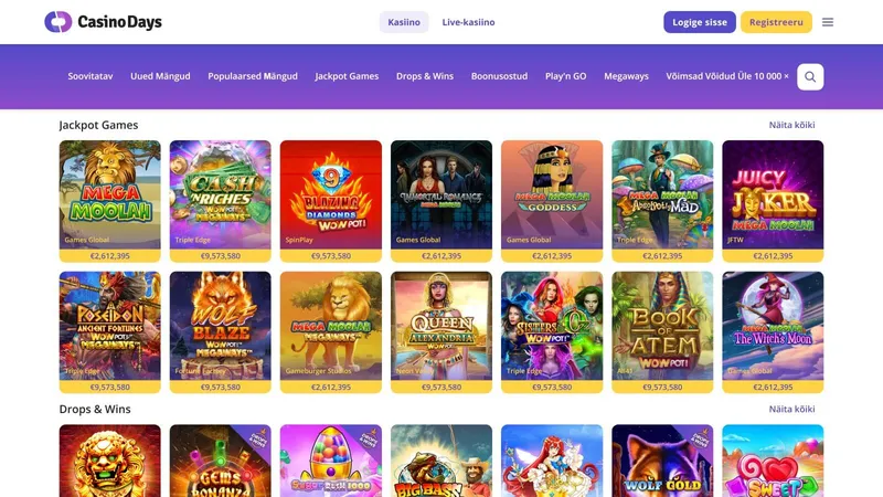 casinodays kasiino jackpot mängud
