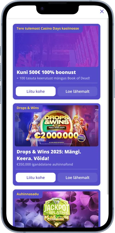 casinodays kasiino mobiilne veebileht kampaaniad