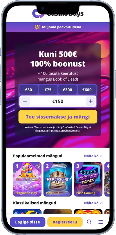 casinodays kasiino mobiilne veebileht