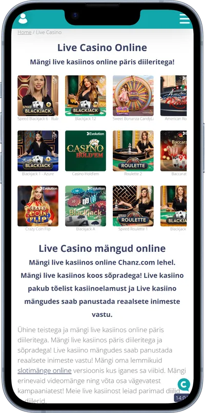 chanz kasiino mobiilne veebileht live kasiino