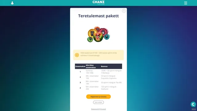 chanz kasiino tervituspakkumine