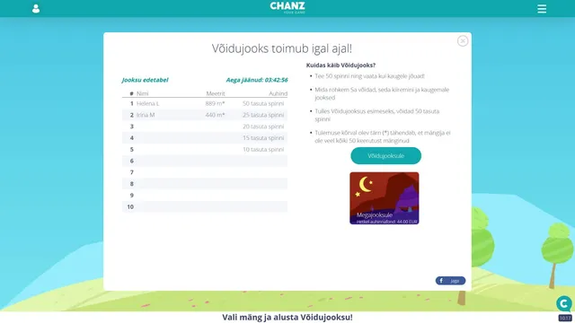 chanz kasiino võidujooks edetabel