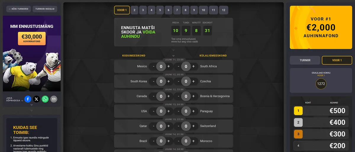 Coolbet Jalgpalli MM 2026 tasuta ennustusmängu reeglid