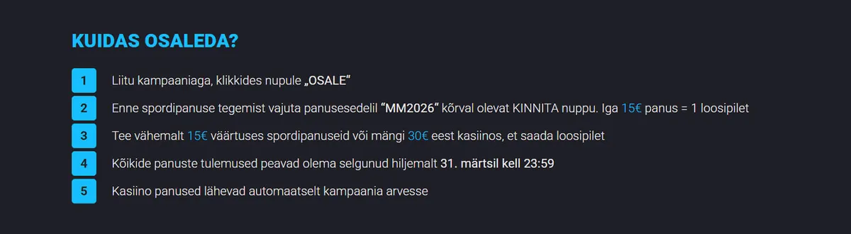 coolbet jalgpalli mm new yorki reis 2026 tingimused ja reeglid