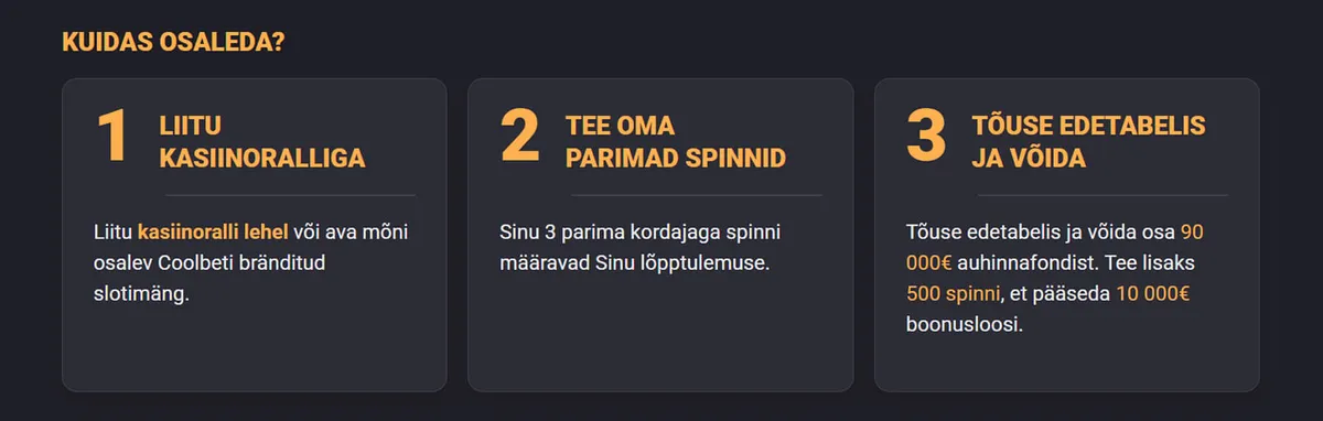 Coolbet juubeli kasiinoralli osalemine ja auhinnad