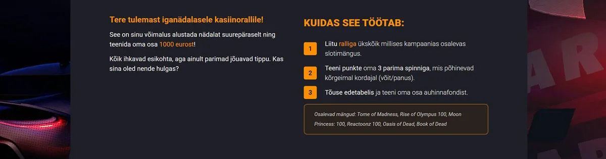 coolbet kasiino iganädalane ralli tingimused
