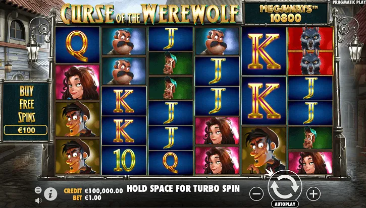 curse of the werewolf megaways slot screen
