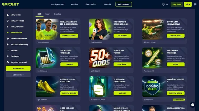 epicbet kasiino boonused ja pakkumised