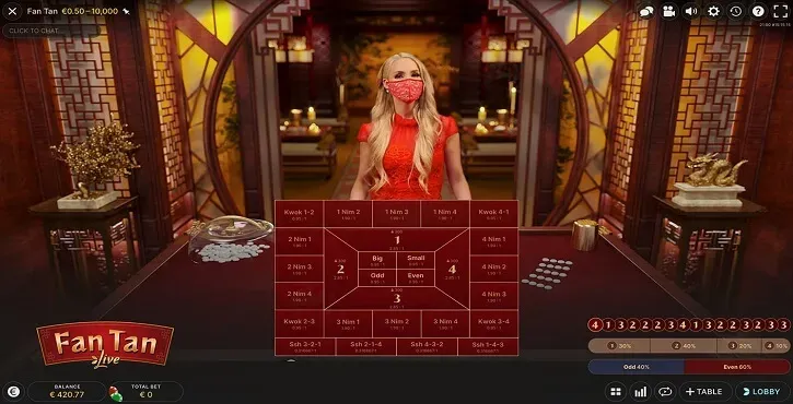 fan tan live game screen