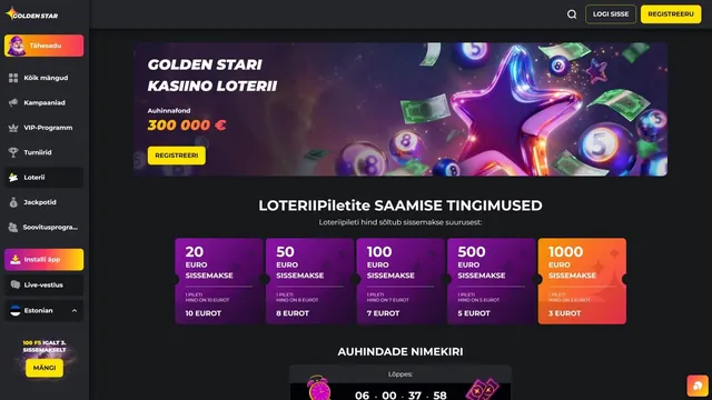 goldenstar kasiino loterii tingimused