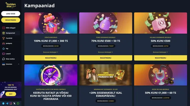 goldenstar kasiino boonused ja kampaaniad