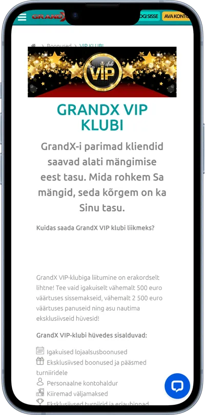 grandx kasiino mobiilne veebileht vip klubi