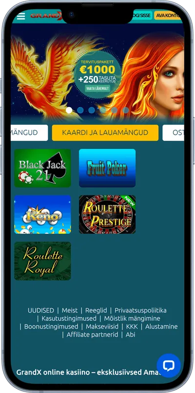 grandx kasiino mobiilne veebileht lauamängud