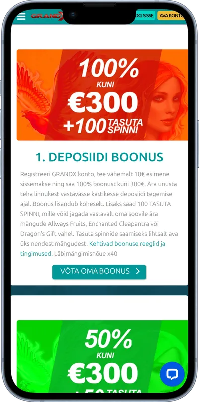 grandx kasiino mobiilne veebileht tervituspakett