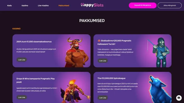 happyslots kasiino boonused ja pakkumised
