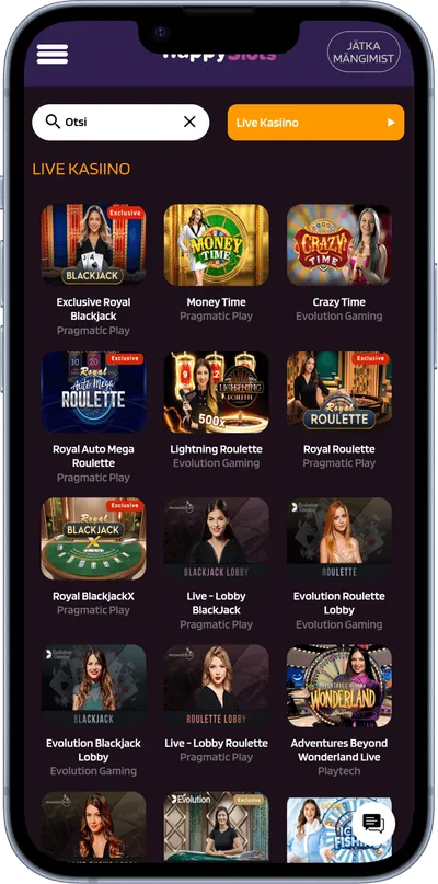 happyslots kasiino mobiilne veebileht live mängud